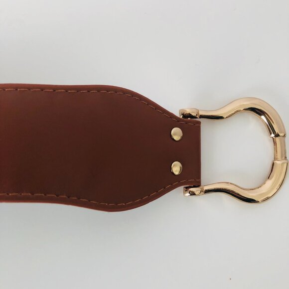 Saddle brown equestrian-inspired style faux leather wide stretch belt – small - Picture 6 of 8